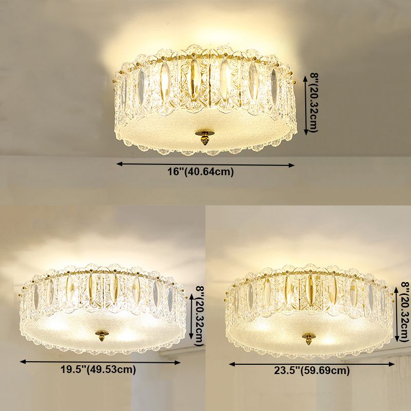 Lampe de plafond de forme ronde Mount à chasse d'eau en fer moderne avec abat-jour en verre pour le salon