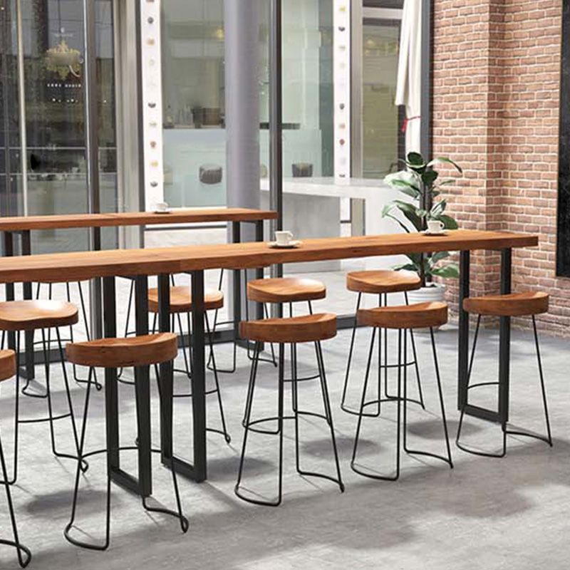 Modern Bar-height Table Solid Wood Top Pub Table with Black Metal Base