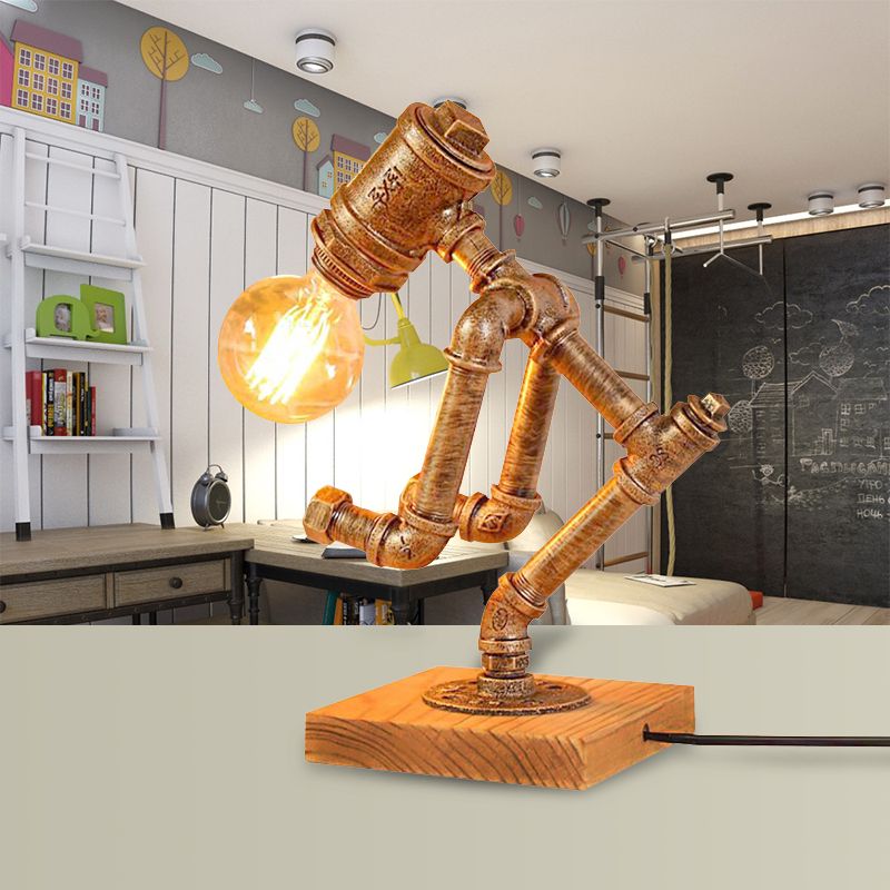1 Light Table Lighting with Robot Athlete Design Metal Steampunk Style Bedroom Table Lamp in Bronze