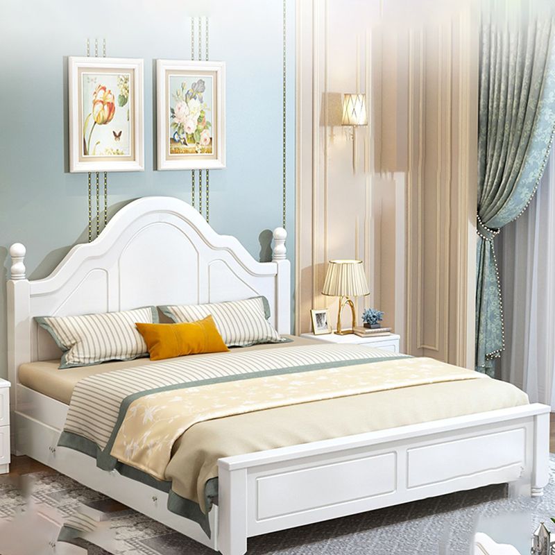 Victorian Style White Standard Bed Pine Wood Bed Frame with Custom Gold Legs