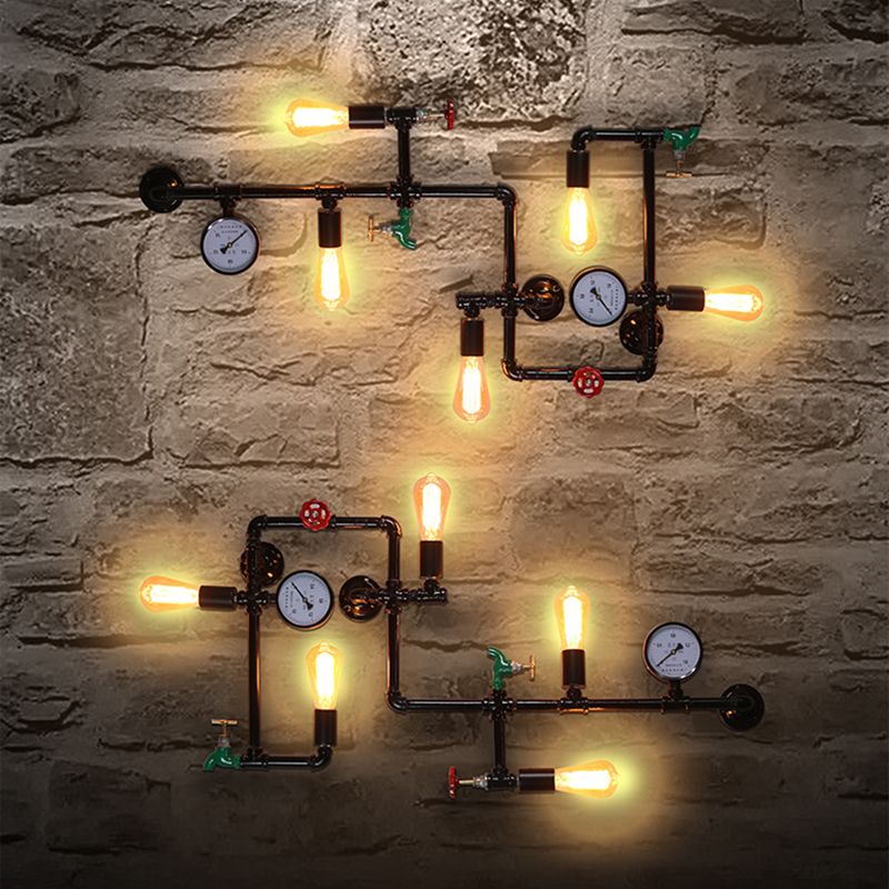 Black Water Pipe Wall Sconce Lighting Industrial Iron Restaurant Wall Light Fixture