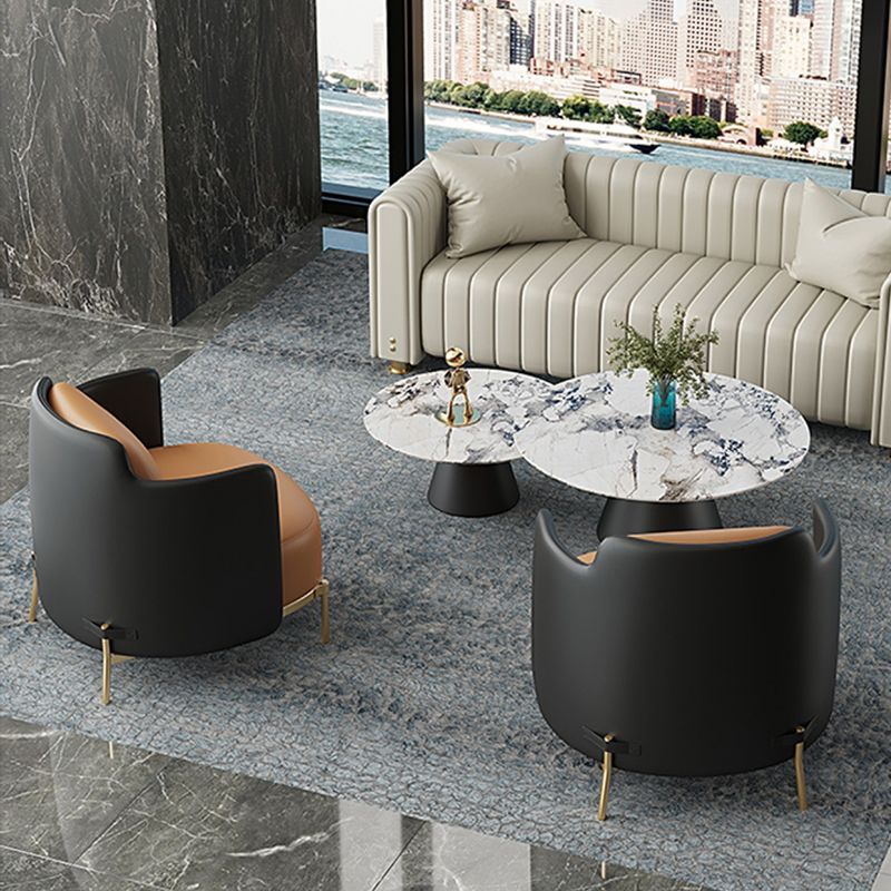 Leather Lounge Chair Square Arms Solid Color Side Chair with Golden Legs