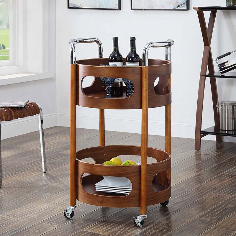 Modern Solid Wood Prep Table Rolling Kitchen Trolley with Wine Storage