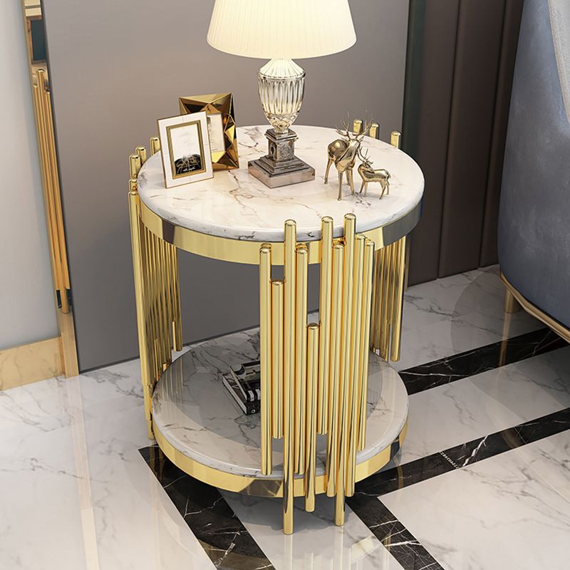 Round Stone Top Side End Table Frame Sofa Side End Table for Living Room