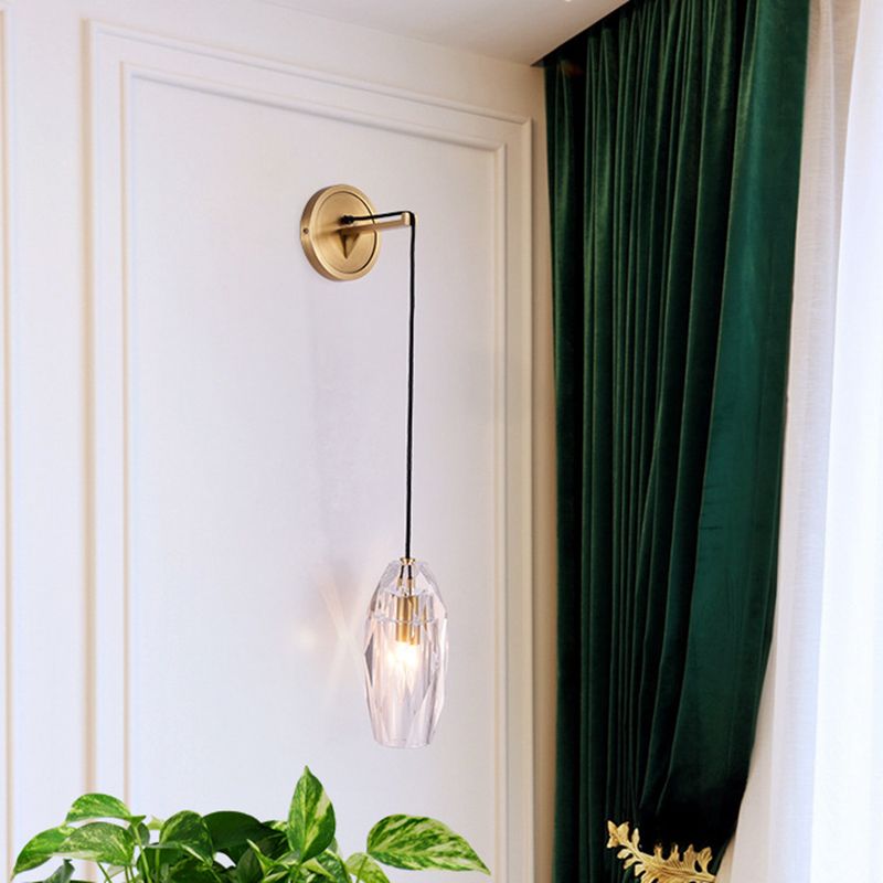 Torpedo Clear Crystal Sconce Light Fixture Contemporary 1 Head Bedchamber Wall Mounted Lighting