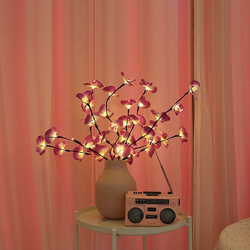 Plastic Moth Orchid Table Light Decorative LED Nightstand Lighting in White/Purple and Pink for Bedroom