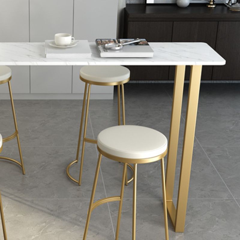 Glam Style Rectangle Bar Table Faux Marble Bar Height Table with Sled Base