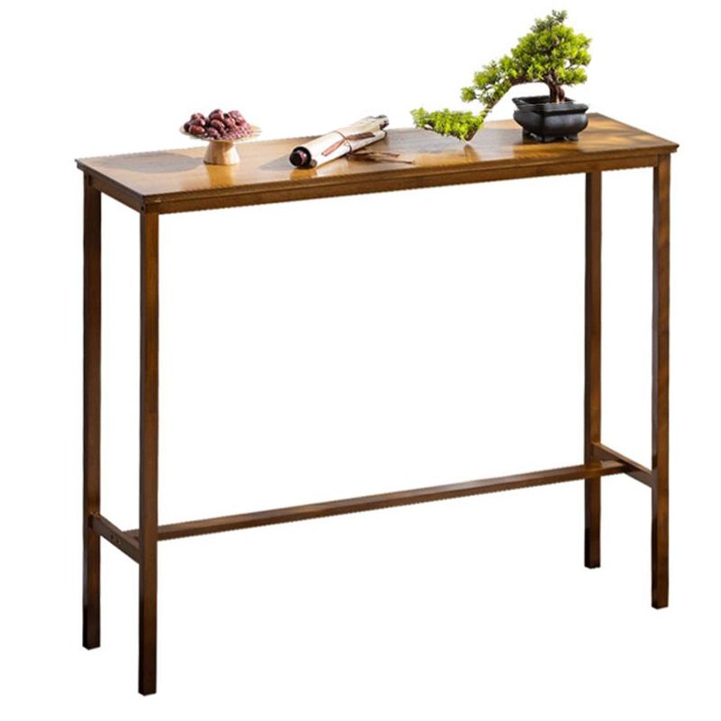 Solid Wood Bar Table Brown Trestle Base Dining Table for Kitchen Living Room