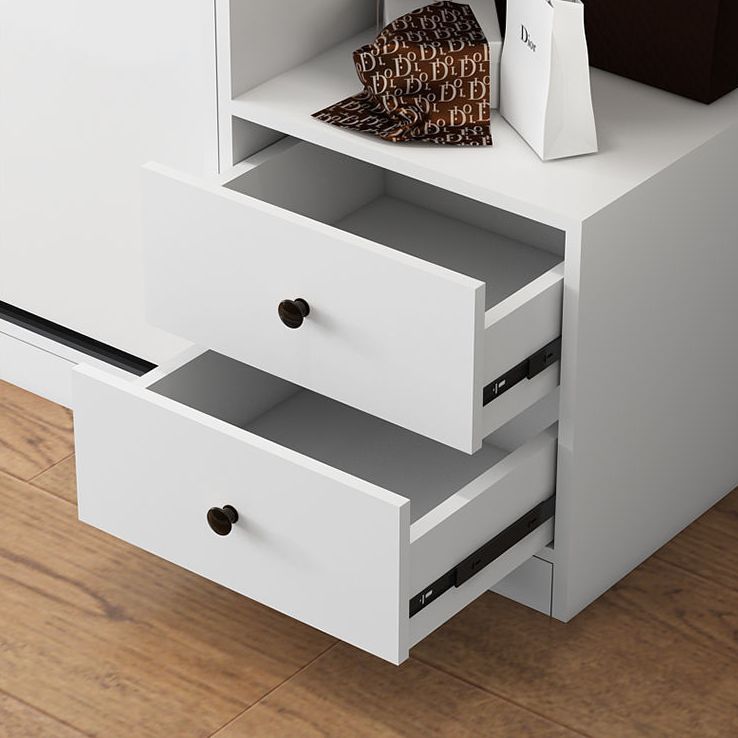 Contemporary Style Wooden Wardrobe White Colour Cloth Rod Included Wardrobe Closet