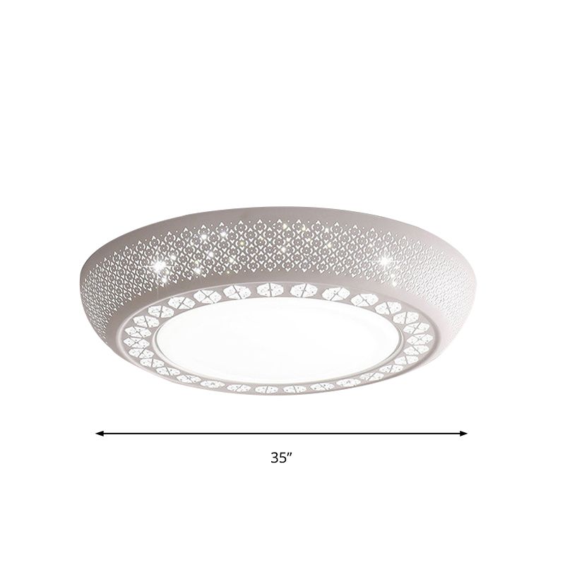 23"/42"/35" Wide Drum Shade Flush Mount Modern Acrylic White Ceiling Lighting with Crystal Accent for Bedroom Living Room