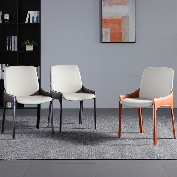 Modern Style Faux Leather Arm Dining Chairs Metal Dining Chair for Home Use