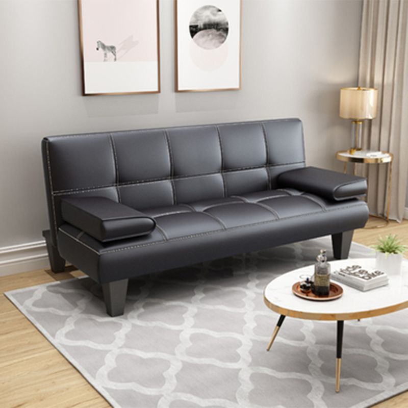 Convertible Biscuit Back Faux Leather Pillow Top Arm Modern Sofa for Living Room
