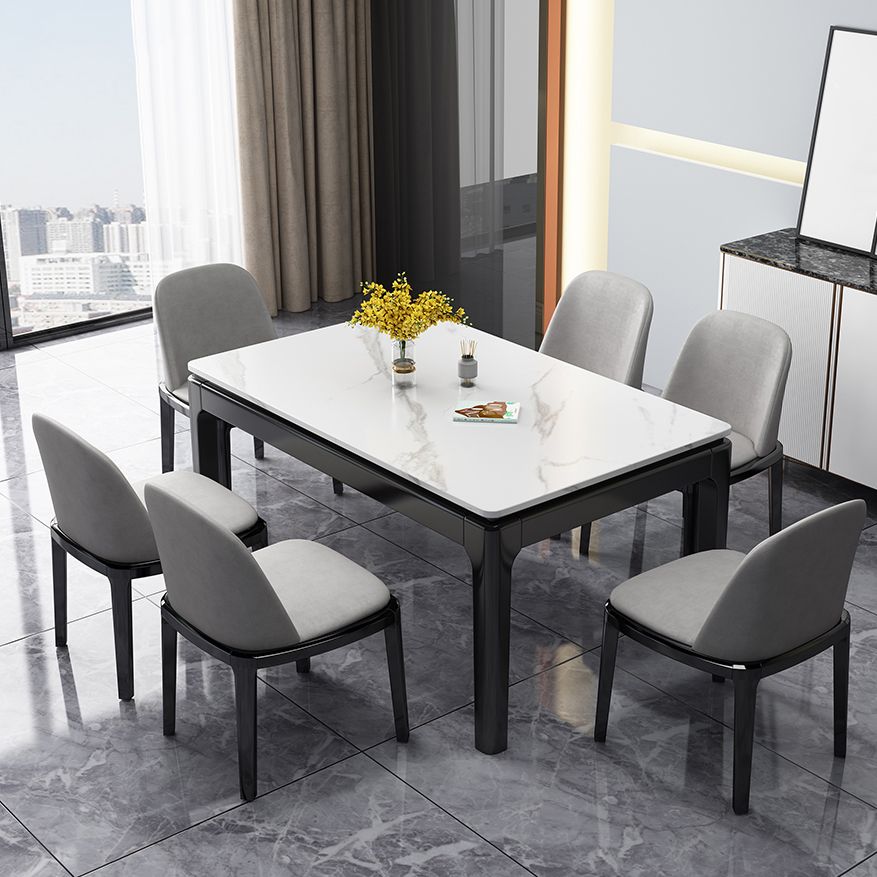 Stone Dining Room Collection Midcentury Style Rectangle 4 Legs Dining Table for Home