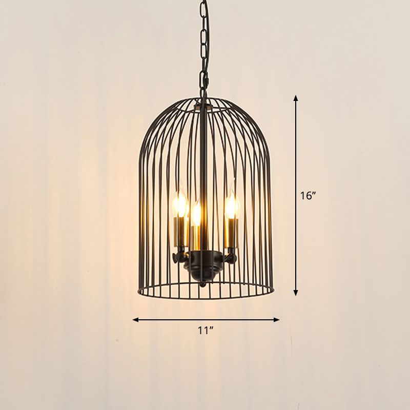 Pájaro de la sala de aves Candelier Candelier de metal tradicional 3 luces 3 Luces Black Hanging Fexture con sombra de velas