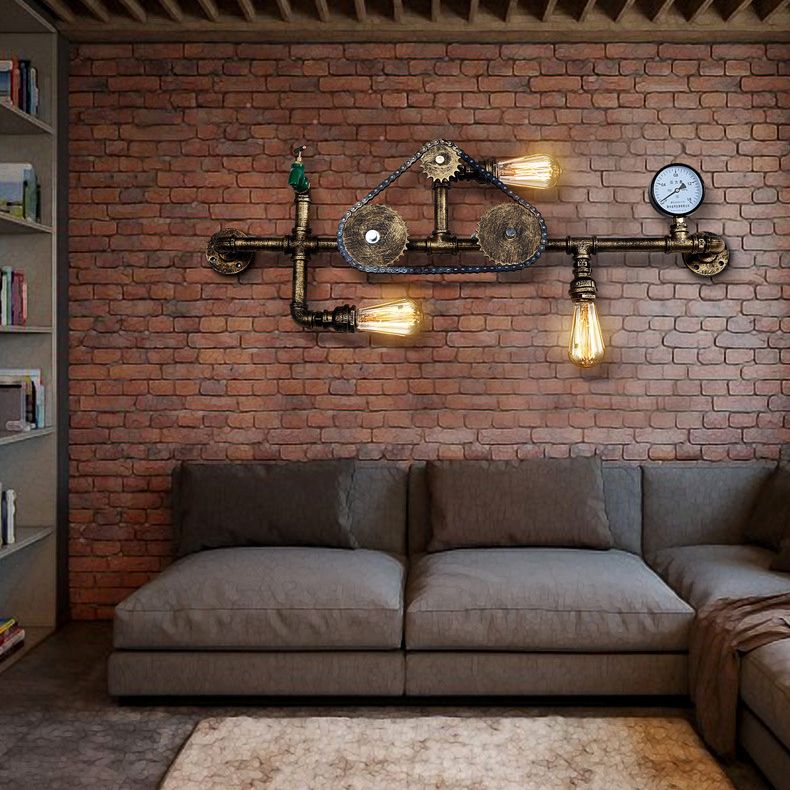 Pipa de agua industrial de la pared lámpara montada en la pared metal 3 luces luces aplicativas