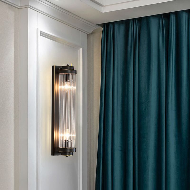 Half Cylinder Shade 2 Lights Wall Sconce Modern Style Crystal Wall Mount Light Fixture