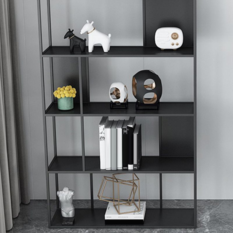 Modern Open Bookcase with Metal Rectangular Shelves for Study Room