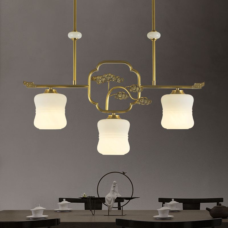 Accesorios de iluminación de la isla de cilindro modernos de vidrio blanco 3 iluminación colgante