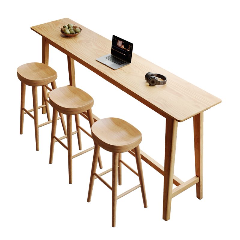 Rectangle Bar Pub Table Set 1/4 Pcs Solid Wood Bar Table and Backless Stools