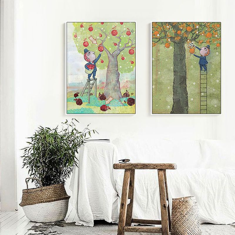 Illustration Fruit Harvesting Canvas Print Childrens Art Textured Kids Room Wall Decor