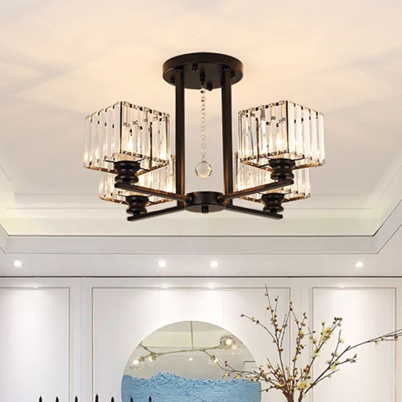 Lámpara empotrada rectangular de cristal prismático, lámpara de techo semiempotrable moderna para sala de estar con 4/6/8 luces, en negro/dorado