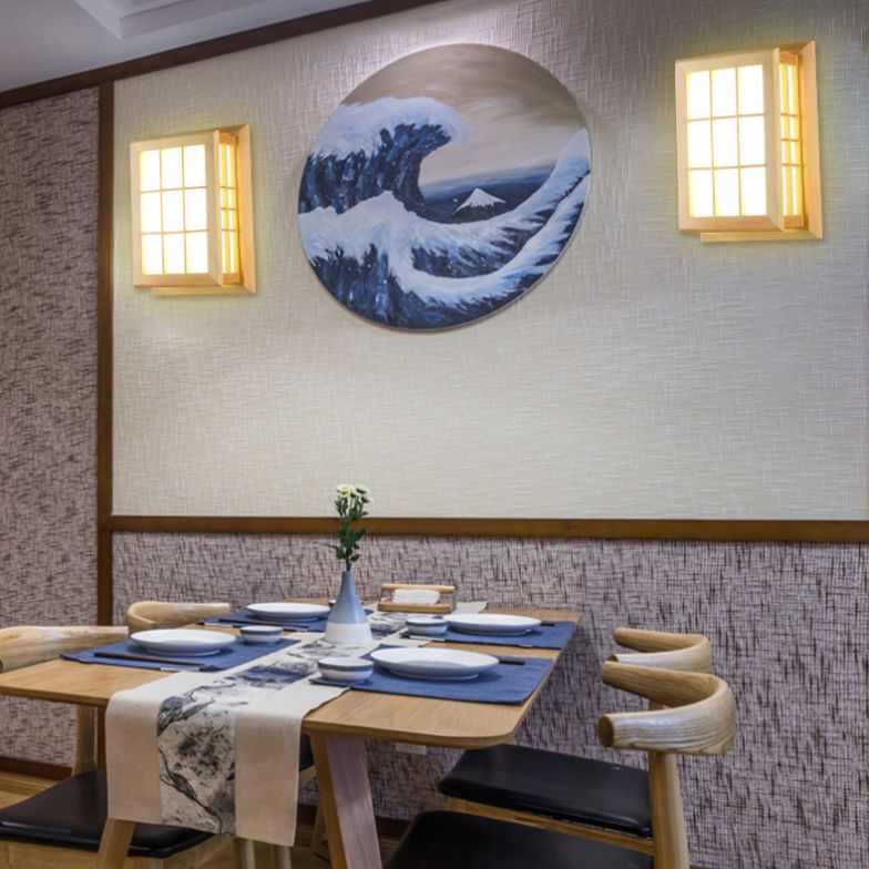 Rectangular Wood Wall Light Japanese 1-Light Wall Mount Light for Dining Room