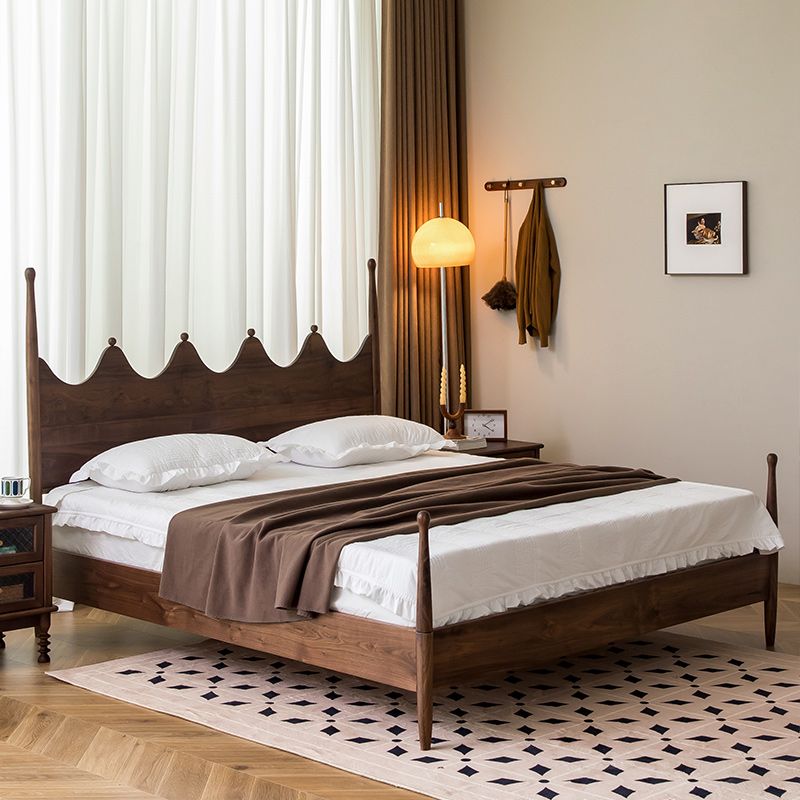 Mid-Century Modern Four Poster Bed Walnut Bed Frame with Headboard