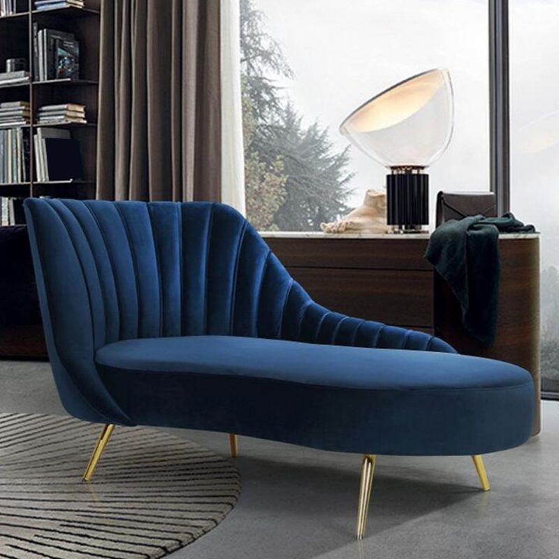 Living Room Recessed Arms Chaise Modern Style Velvet Chaise with Upholster