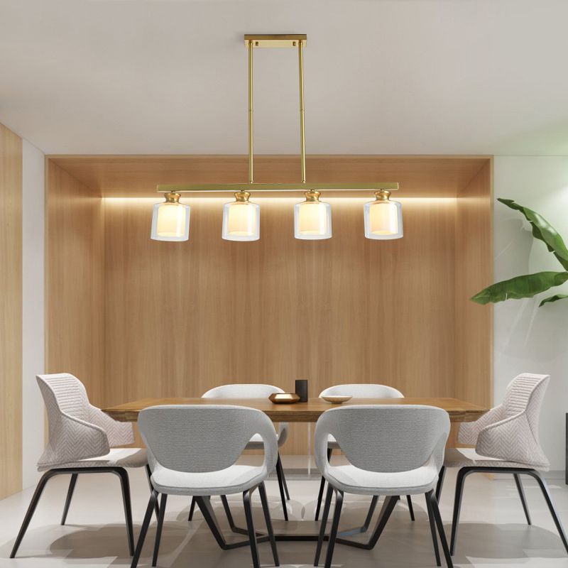 Lampada dell'isola cilindro moderna lampadario in vetro e isola metallica in oro