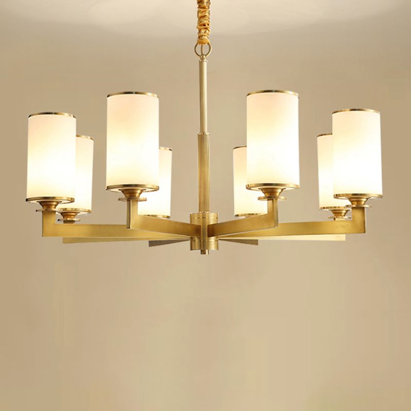 Post-Modern Metal Hanging Chandelier Light Cylindrical Glass Shade Ceiling Chandelier for Living Room