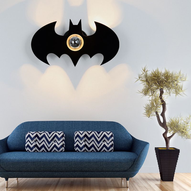 Black 1 Light Wall Sconce Acrylic Batman Wall Light Fixture for Kids Room