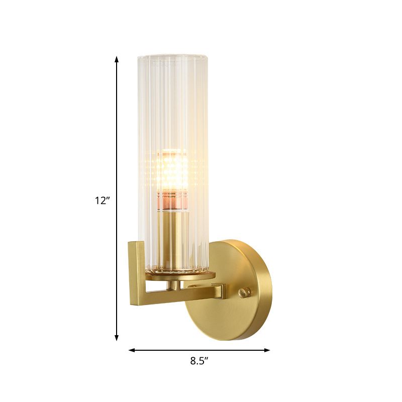 Crystal Cylindrical Wall Sconce Modernism 1 Light Brass Sconce Light Fixture for Bedroom