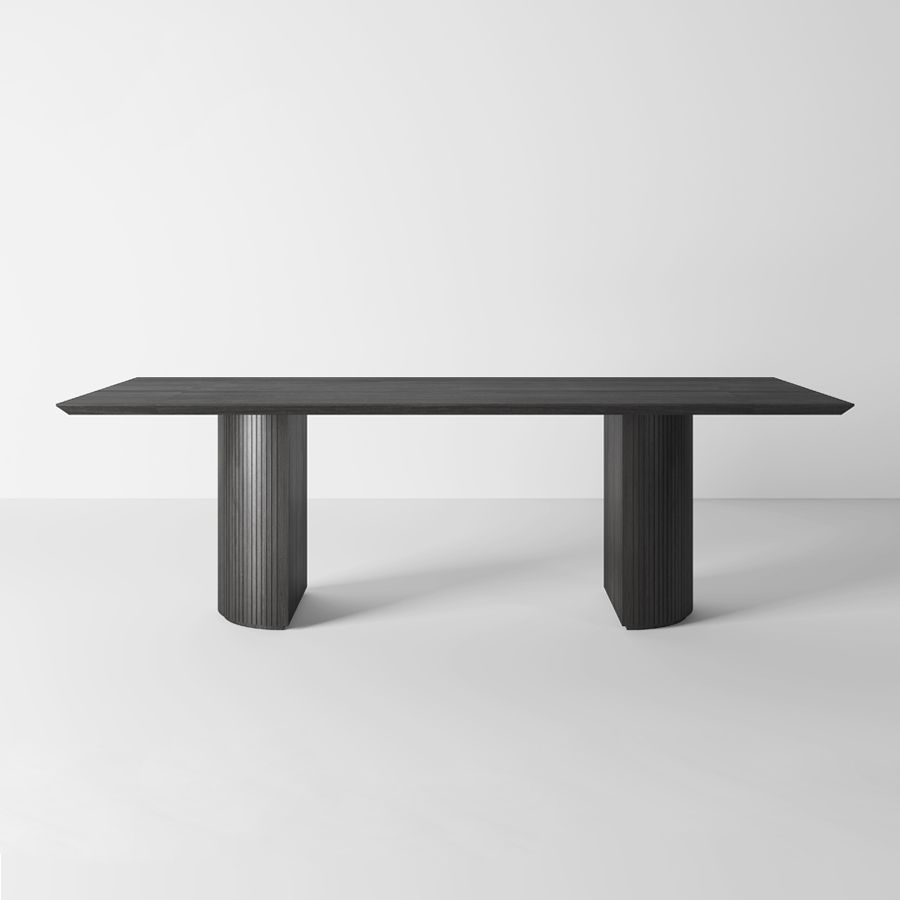 Solid Wood Black Tone Table Simplicity Double Pedestal Table for Dining Room