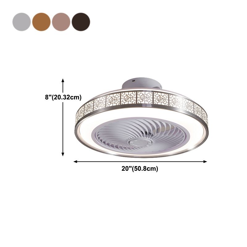 Chinese Style LED Fan Light Metal Round 20" Wide Flush Mount Light for Living Room