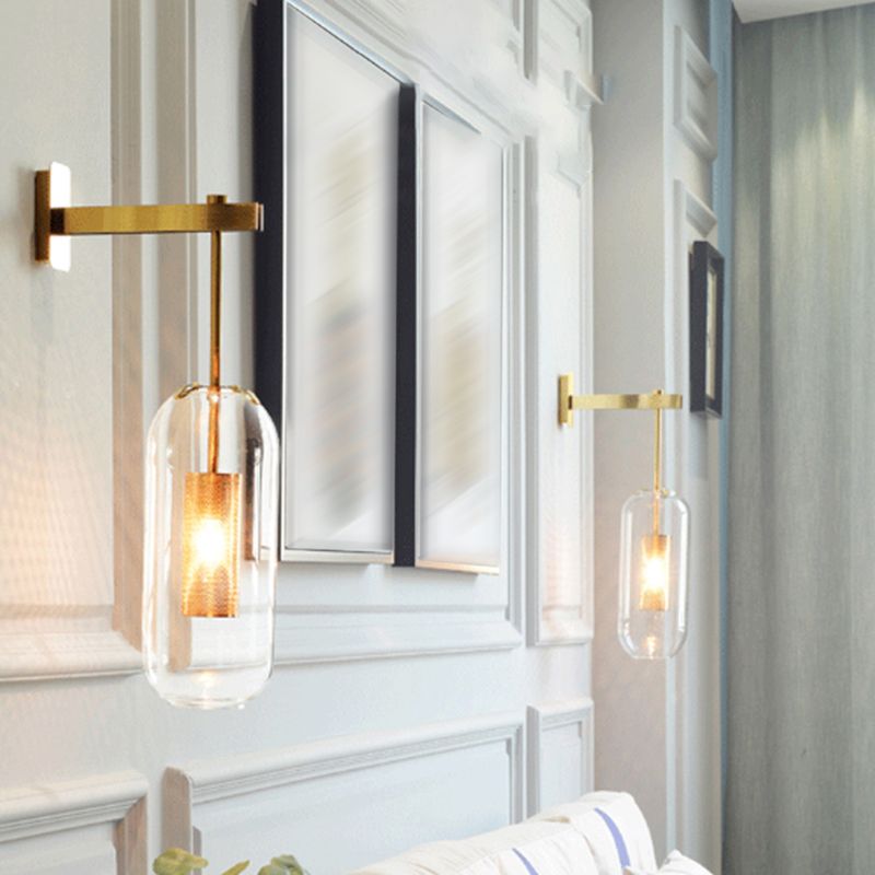 Industrial 1 - Light Cylinder Glass Wall Light - Iron Wall Sconce in Black / Gold