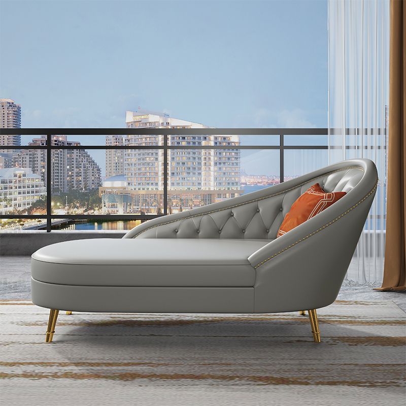 Living Room Chaise Rolled Arms Modern Chaise Lounge with Leather Upholster
