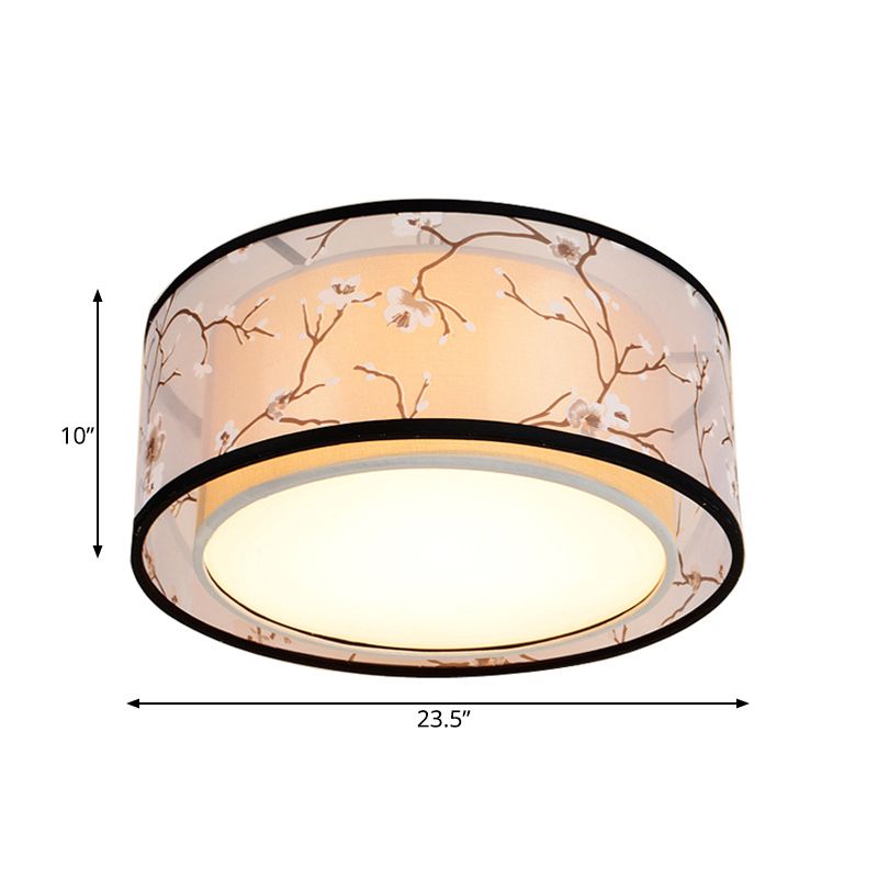 White 16"/19.5"/23.5" Wide 4 Lights Flush Mount Lamp Traditional Style Fabric Drum Shade Ceiling Light Fixture