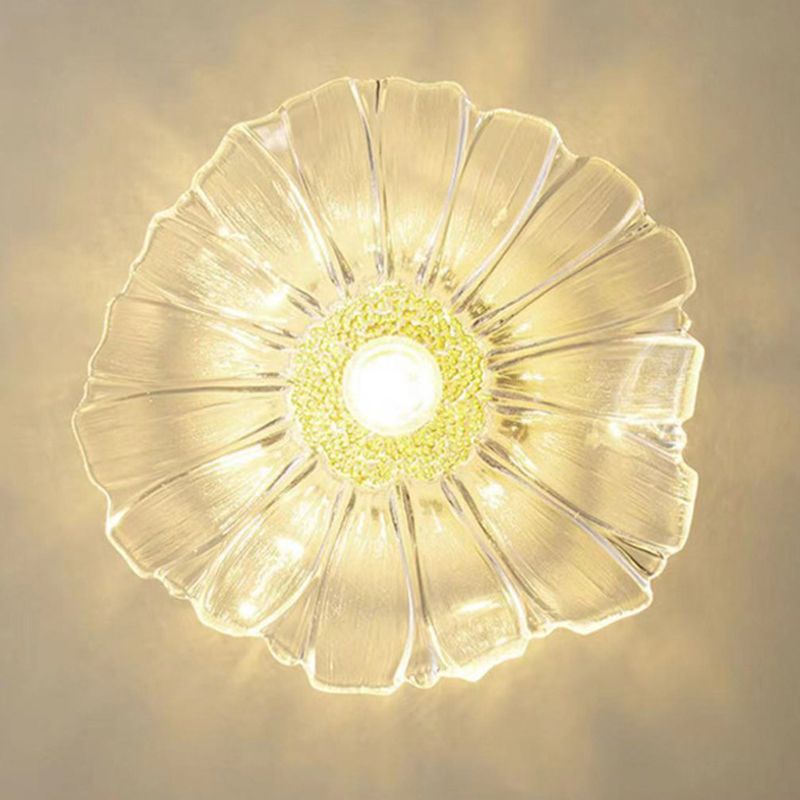 Flower Shape Flush Mount Modern Style Glass 1 Light Flush Ceiling Light in Clear