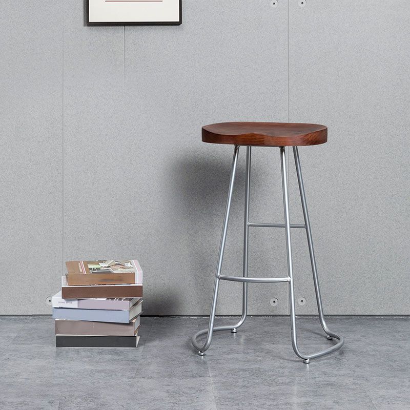 Modern Style Iron Bar Stool with Footrest Dining Room Solid Wood Bar Stool 30 Inches