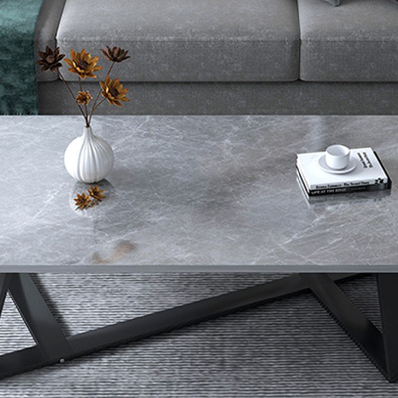 18"H Contemporary Coffee Table Stone Rectangle Cocktail Table