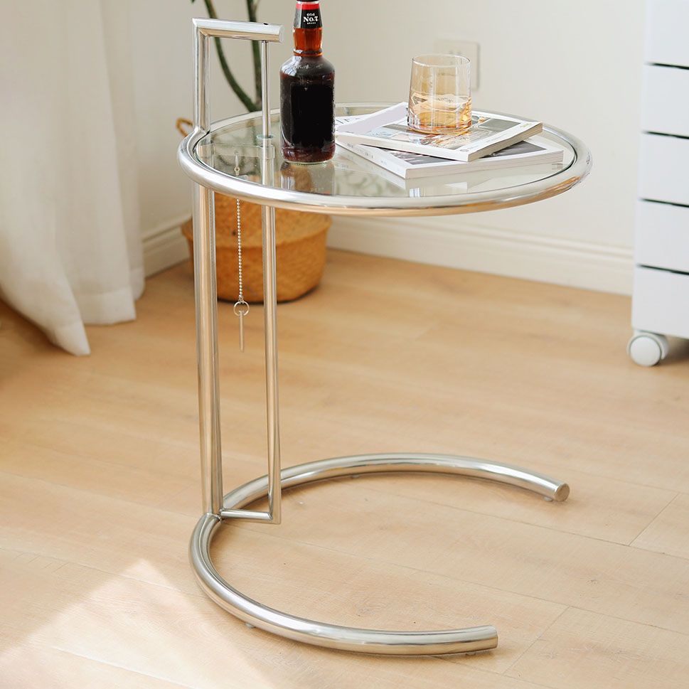 Modern Round Glass Top End Table 26.4" Tall Stainless Steel C Side Table