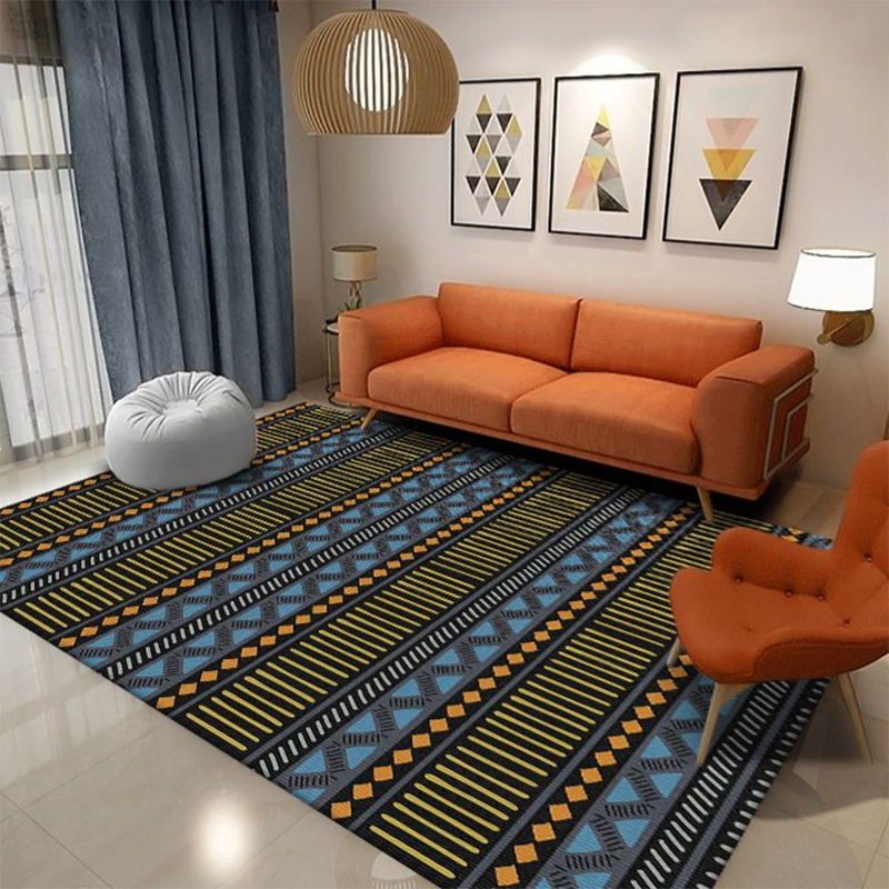 Yellow Living Room Area Carpet Bohemian Tribal Print Indoor Rug Polyester Anti-Split Rug
