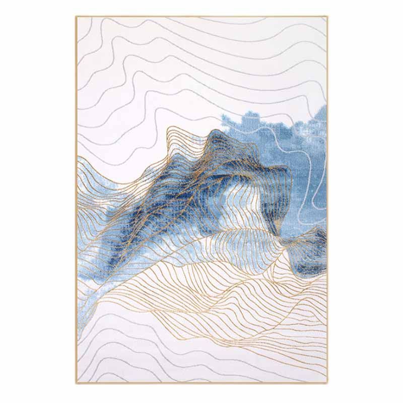 Blue Modern Area Rug Abstract Pattern Polyester Area Carpet Easy Care Washable Rug for Home Decor