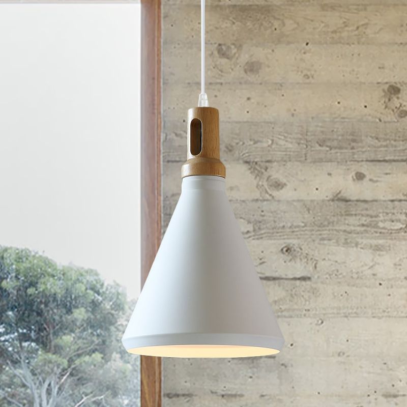 Cone/Drum Shade Aluminum Hanging Ceiling Light Modern Style 1 Light Dining Room Pendant Lighting in Black/White