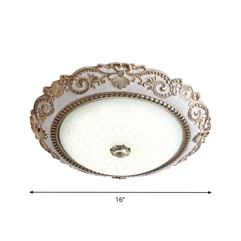 White LED Lighting Fixture Vintage Cream Glass Dome Design Flush Mount Lamp, 16"/18"/21.5" Wide
