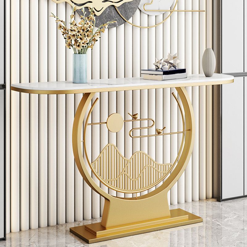11" Wide Glam Stone Console Table Half Moon Console Sofa Table for Hall
