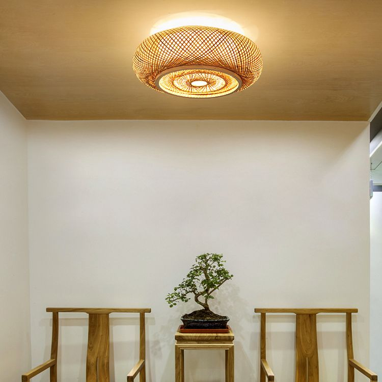 Plafoniera da incasso a soffitto intrecciata a croce Lampada da soffitto contemporanea in rattan per camera da letto