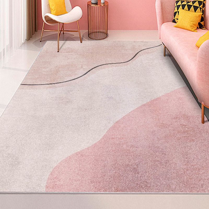 Pink Modern Rug Polyester Color Block Area Rug Non-Slip Backing Rug for Living Room