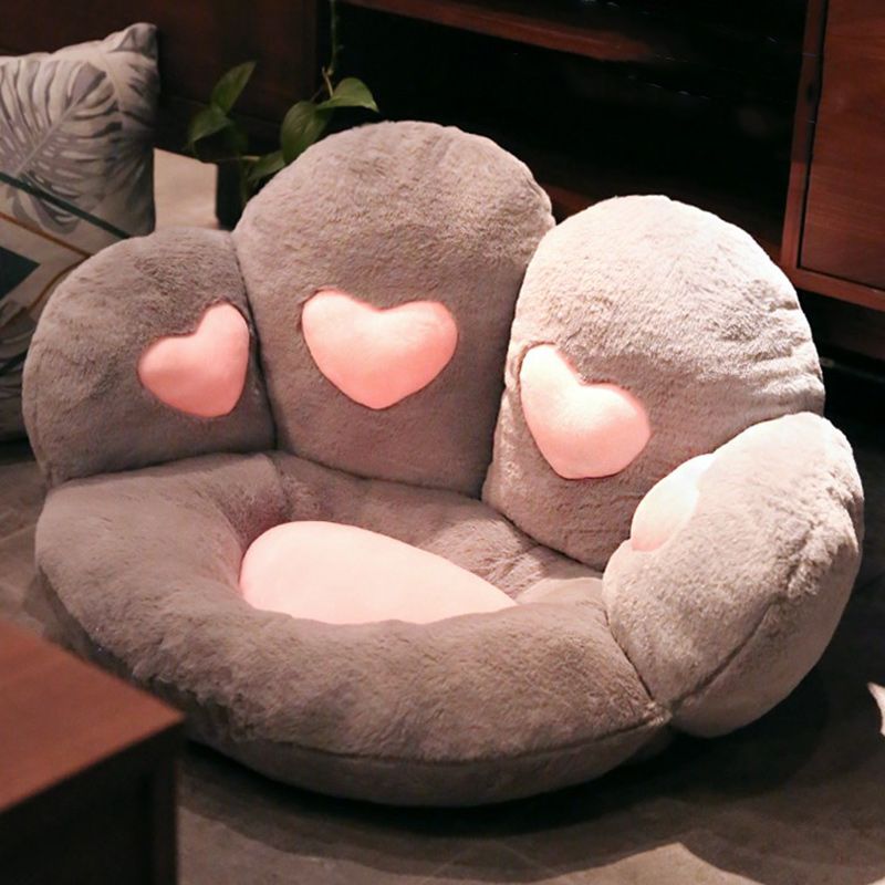 Contemporary Pouf Ottoman Velvet Upholstered Tear Resistant Cat Paw Shape Ottoman