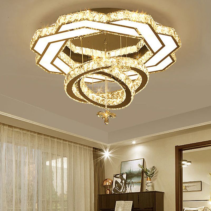Zilverringen plafond spoeling licht eigentijdse kristallen led spoeling mount lamp armatuur voor slaapkamer